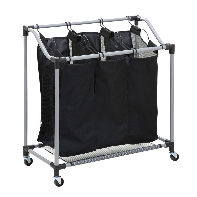 Honey Can Do Honey-Can-Do Triple Laundry Sorter with Mesh 3 Bags, Steel/Black, 30.75" x 15" x 32.75" - Image 1